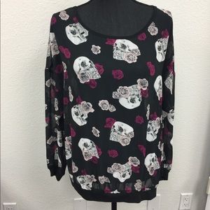 Torrid Black Skull & Roses sheer top